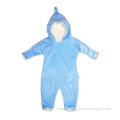 Baby coverall with hood and cotton jersey lining, made of 100% polyester coral fleece